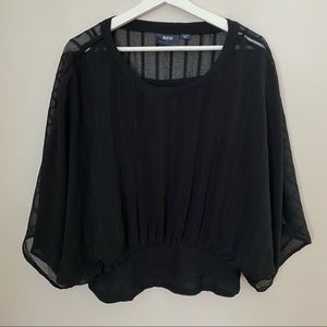 Maeve Anthropologie Blouse Bat Wing Top Black Sheer Short Sleeve Underlayer Cute